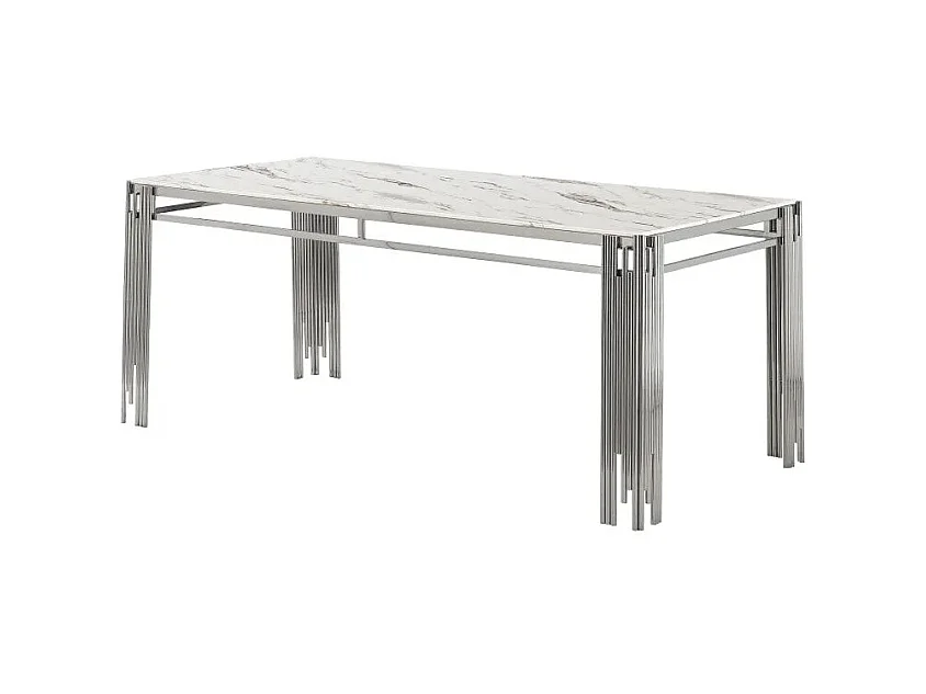 Table à manger FLUTE Chrome Plateau en verre Marbré 150 cm