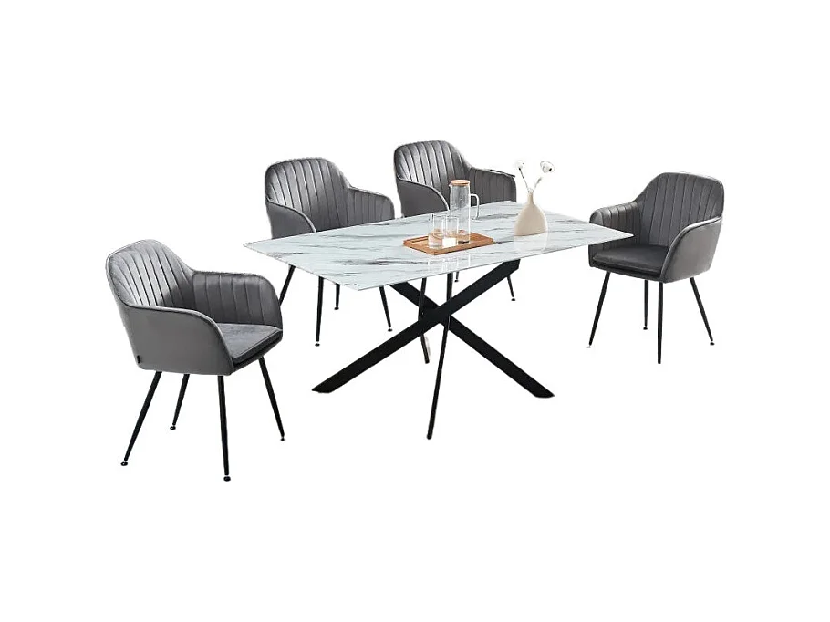 Table Repas JESSICA XXL Métal noir et plateau en verre 180 cm 6 à 8 couverts