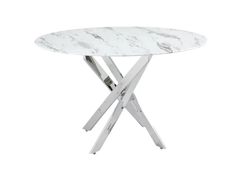 Table à manger ronde  JESSICA MARBRE BLANC pieds chrome 100 cm 4 couverts