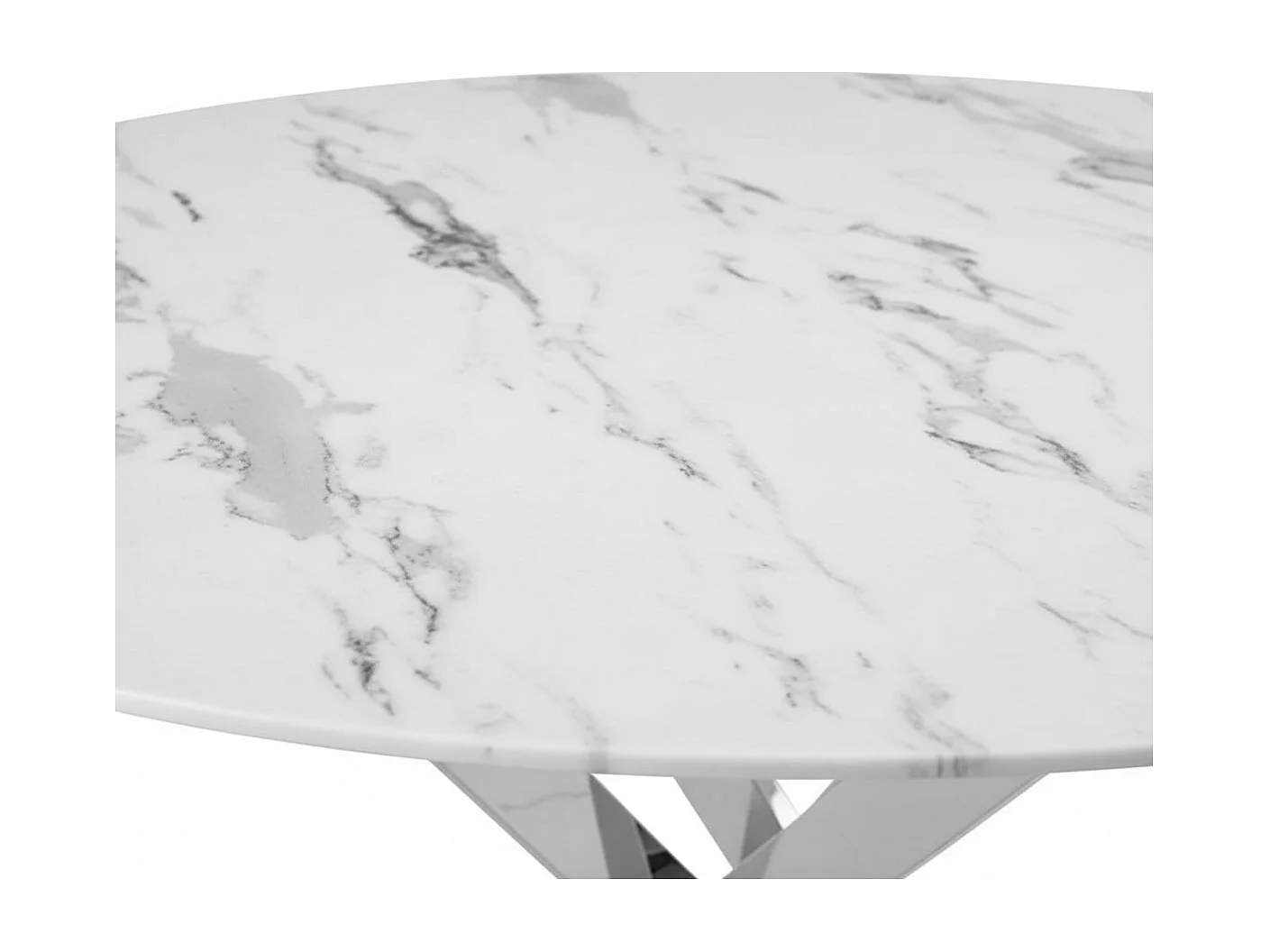 Table à manger ronde verre effet marbré blanc pieds chrome Ø100 cm JESSICA