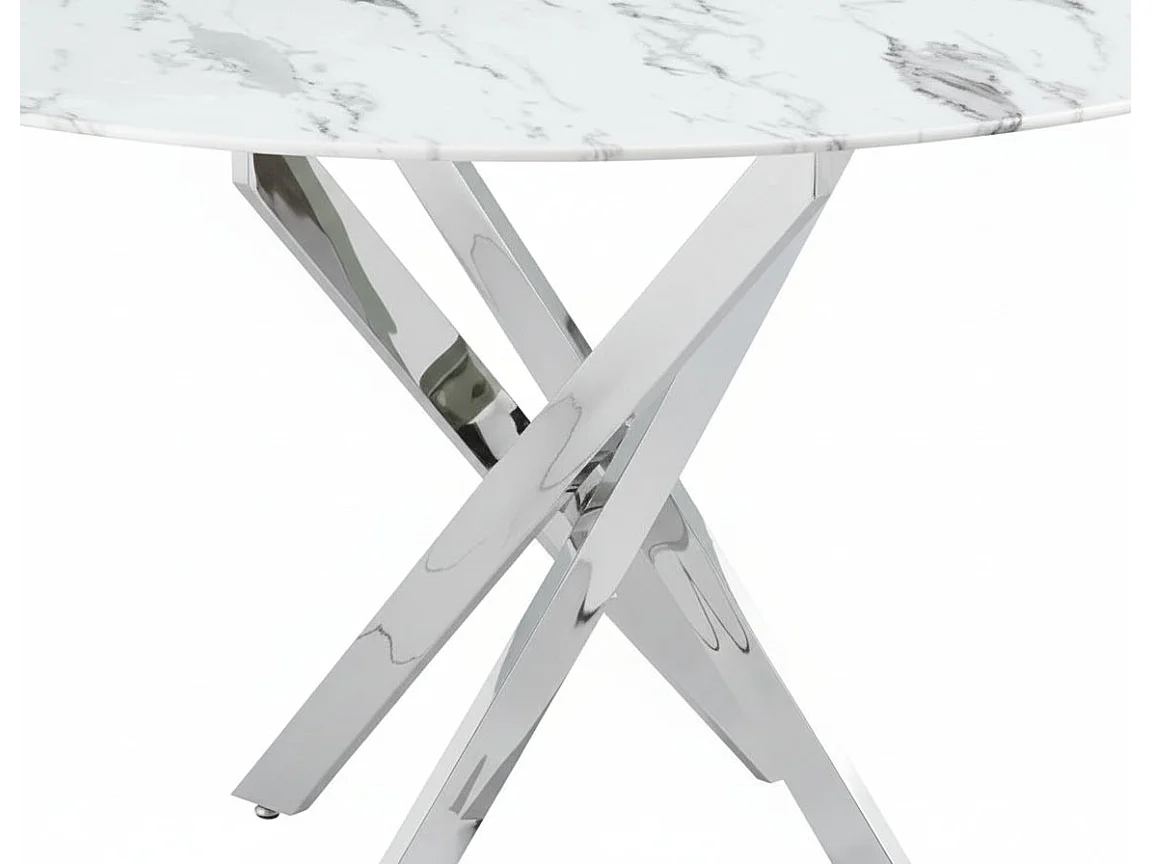 Table à manger ronde verre effet marbré blanc pieds chrome Ø100 cm JESSICA
