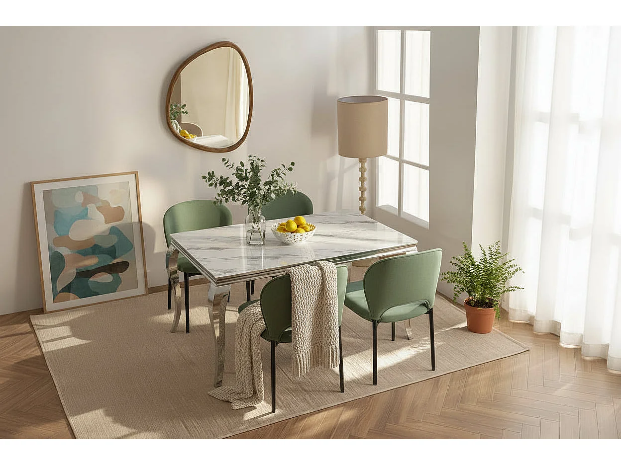 Table à manger verre effet marbré blanc 150x90 cm 4-6 pers BAROQUE