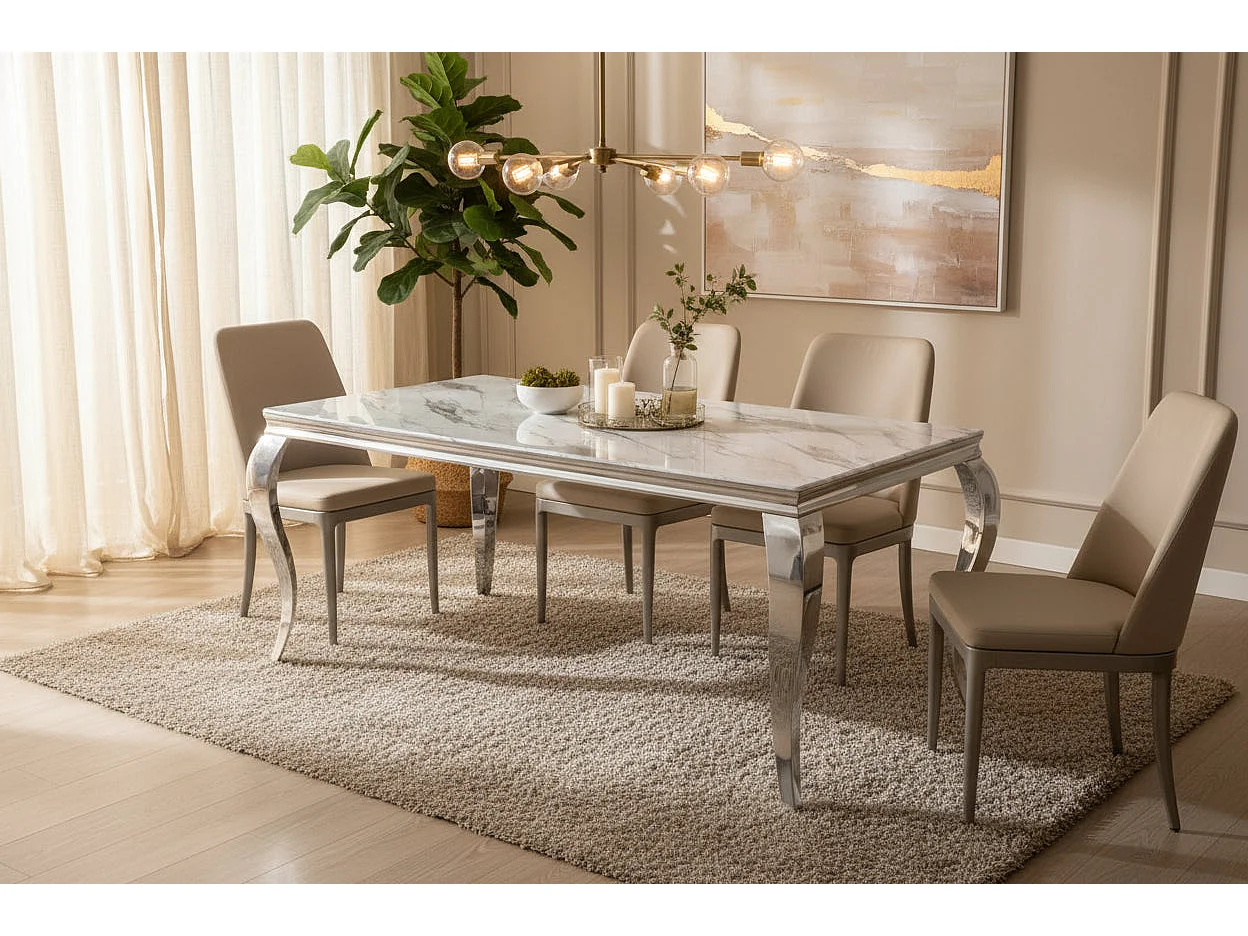 Table à manger verre effet marbré blanc 150x90 cm 4-6 pers BAROQUE