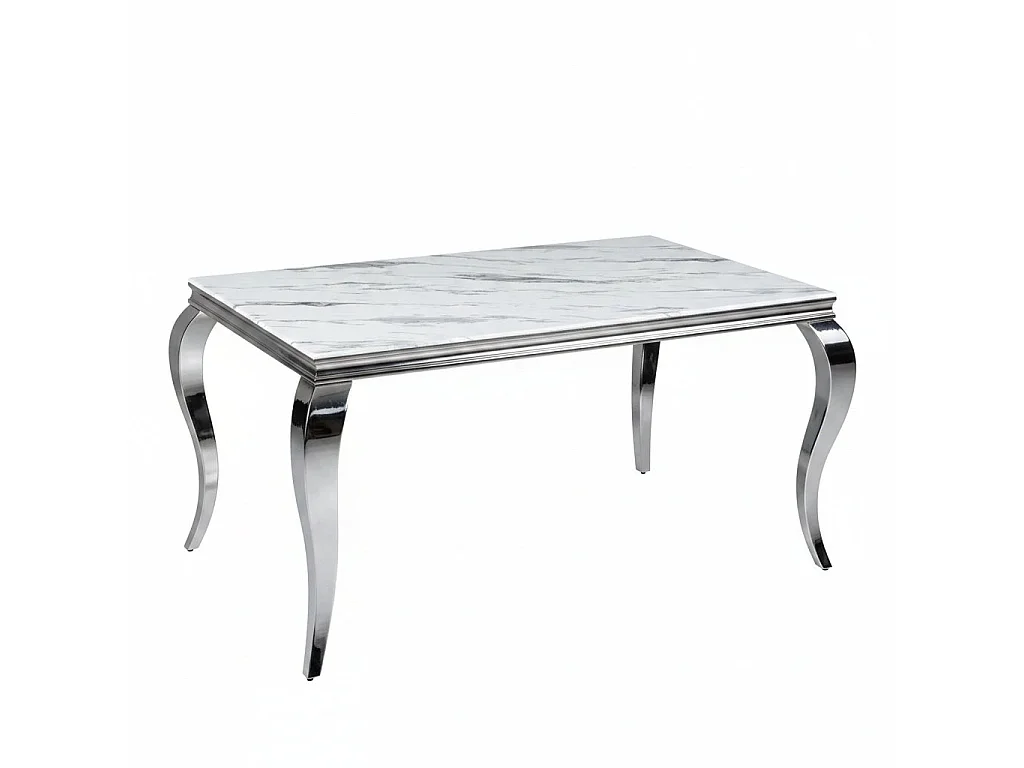Table à manger verre effet marbré blanc 150x90 cm 4-6 pers BAROQUE
