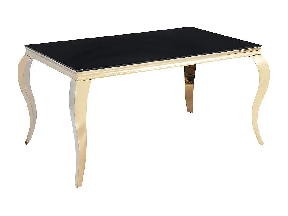 Table à manger BAROQUE 6 à 8 couverts 180x90 cm pieds gold plateau en verre noir