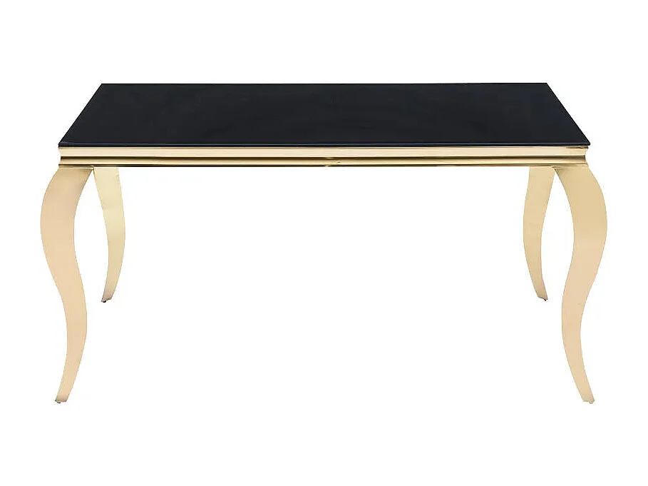 Table à manger BAROQUE 6 à 8 couverts 180x90 cm pieds gold plateau en verre noir