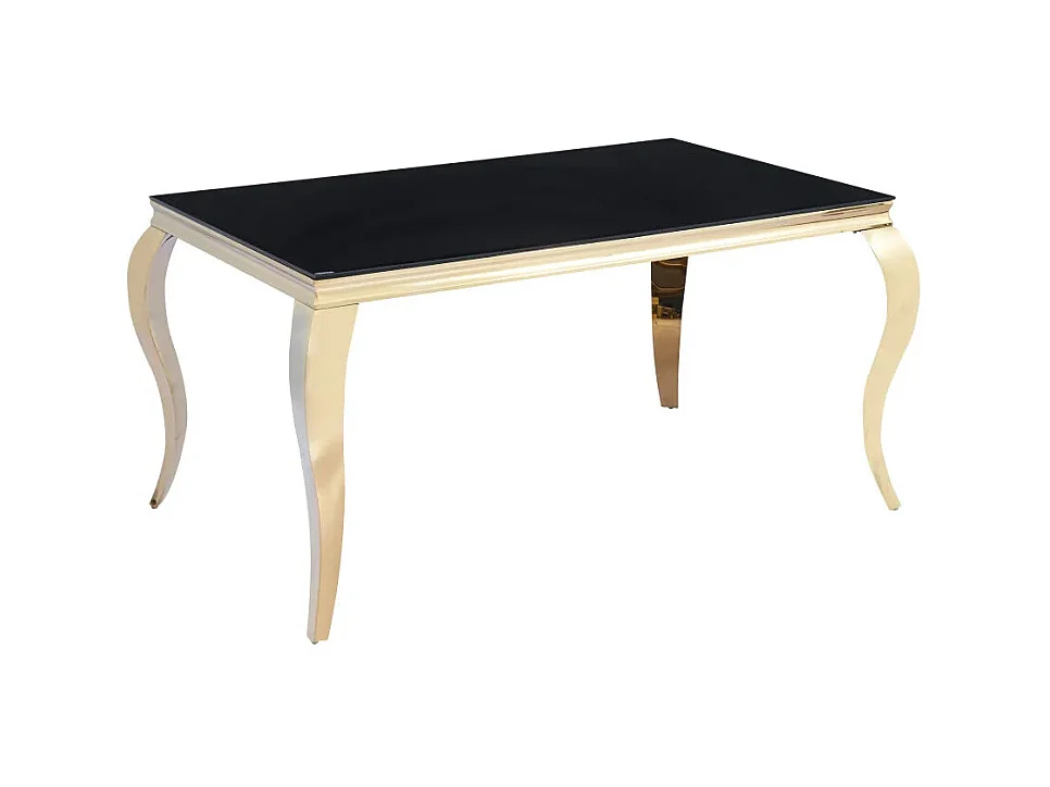 Table à manger BAROQUE 6 à 8 couverts pieds gold plateau en verre 180x90 cm