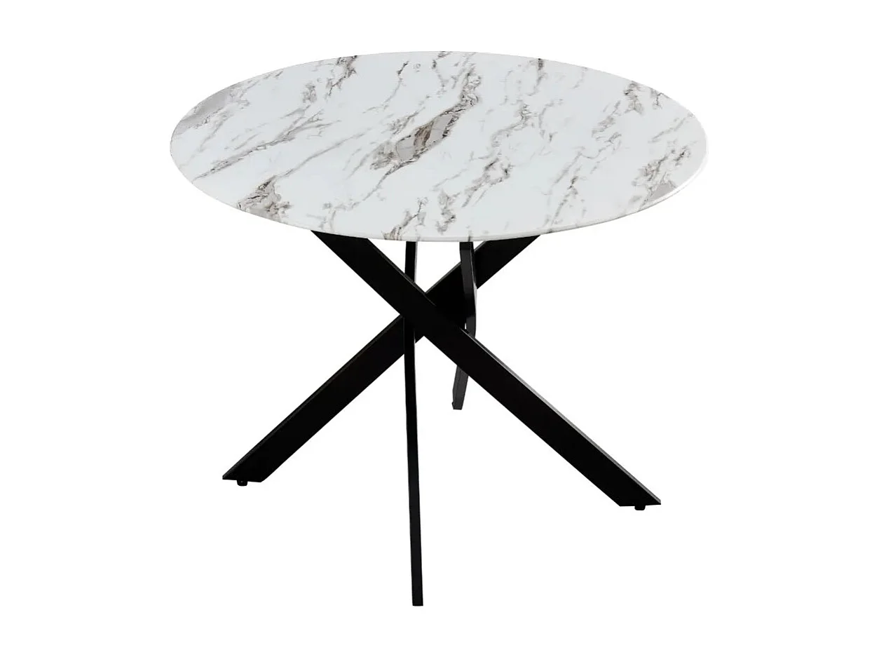 Table a manger ronde JESSICA en MARBRE BLANC pieds Métal noir XXL 120 cm 4 couverts