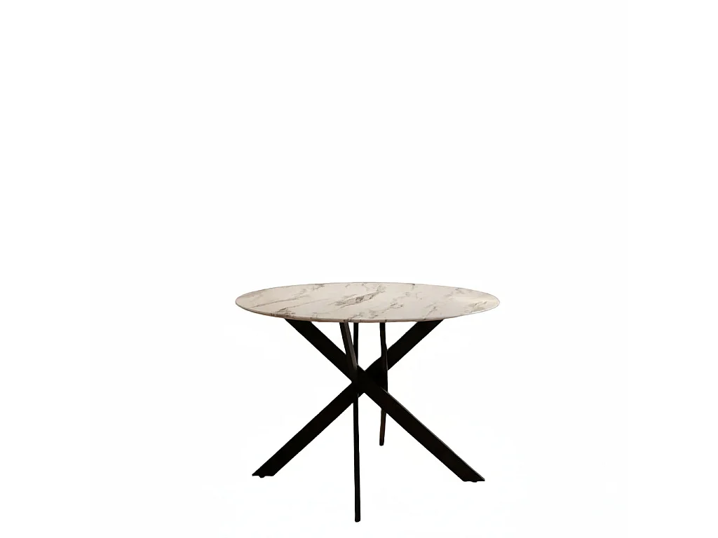Table à manger ronde JESSICA en MARBRE BLANC pieds Métal noir XXL 120 cm 4 couverts