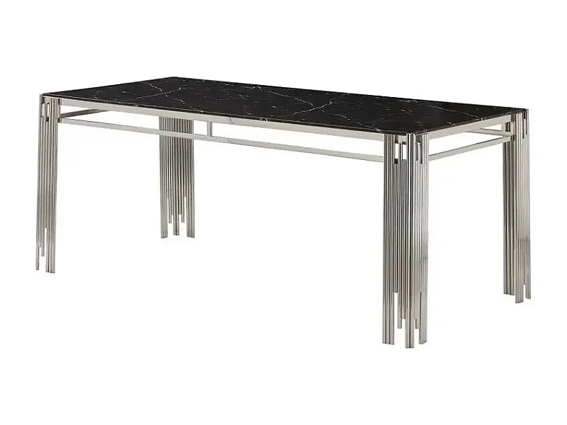 Table à manger FLUTE Chrome Plateau en verre Marbré 150 cm