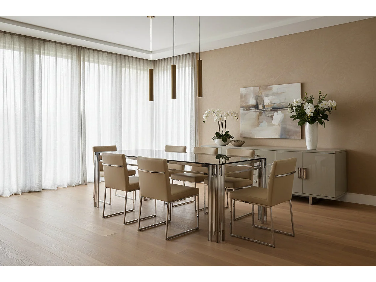 Table à Manger Verre Trempé Marbré Noir & Chromé – 150×90 cm