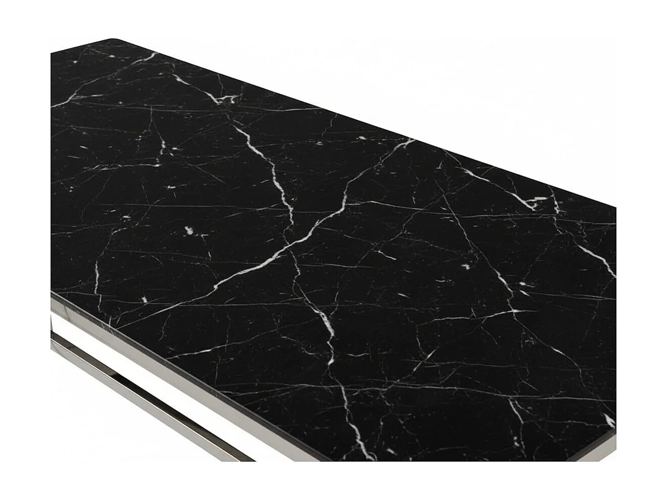 Table à Manger Verre Trempé Marbré Noir & Chromé – 150×90 cm