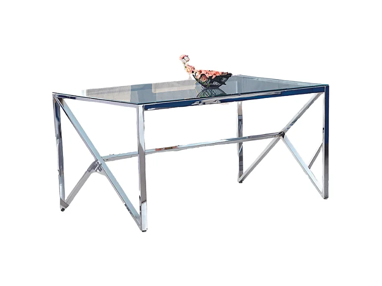 Table à manger MAJESTIQUE Chrome Plateau en verre trempé