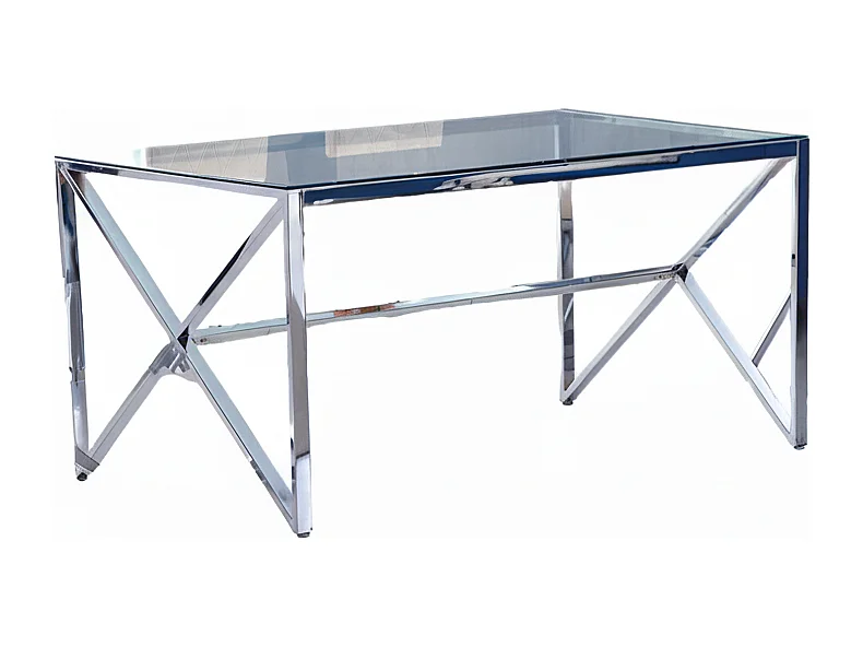 Table à Manger Chrome Verre Trempé Transparent – 150×90 cm – MAJESTIQUE