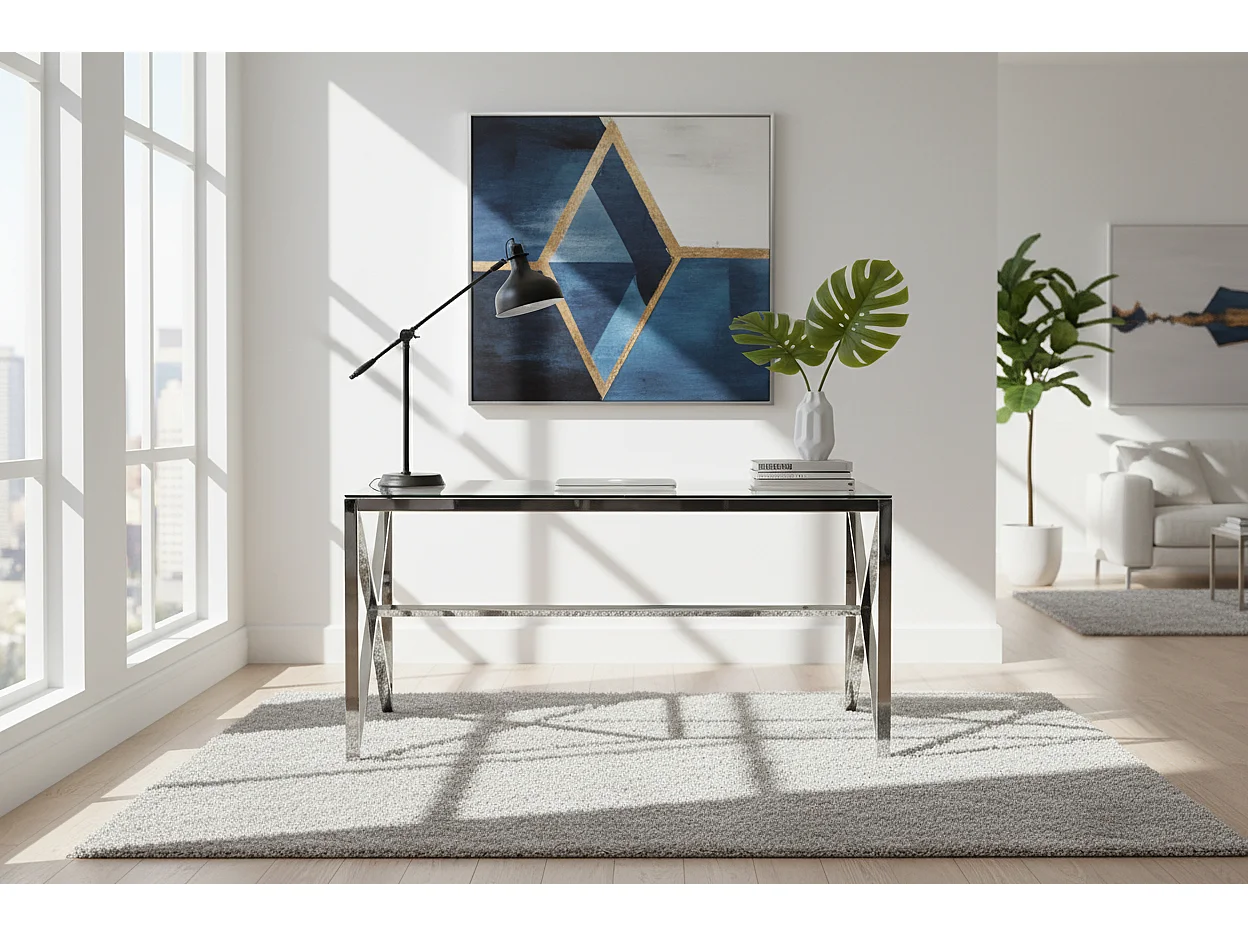 Table à Manger Chrome Verre Trempé Transparent – 150×90 cm – MAJESTIQUE