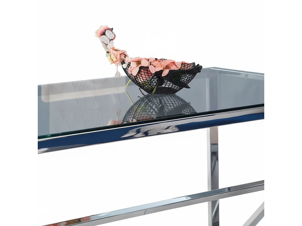Table à Manger Chrome Verre Trempé Transparent – 150×90 cm – MAJESTIQUE