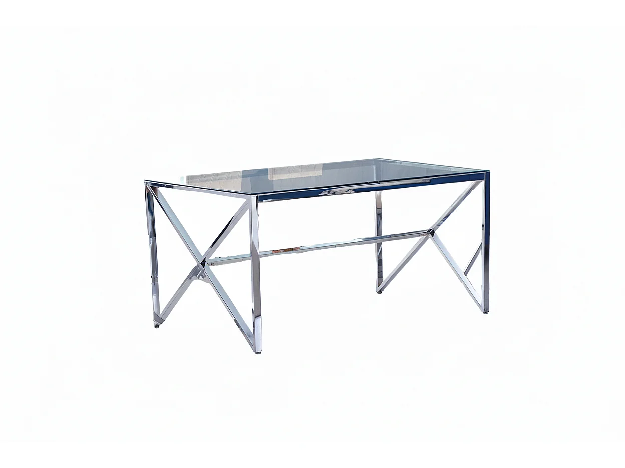 Table à Manger Chrome Verre Trempé Transparent – 150×90 cm – MAJESTIQUE