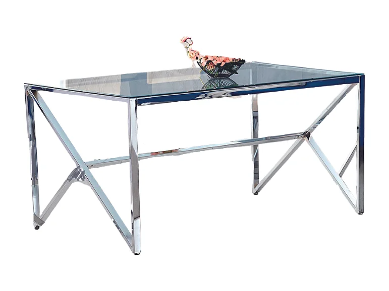 Table à Manger Chrome Verre Trempé Transparent – 150×90 cm – MAJESTIQUE