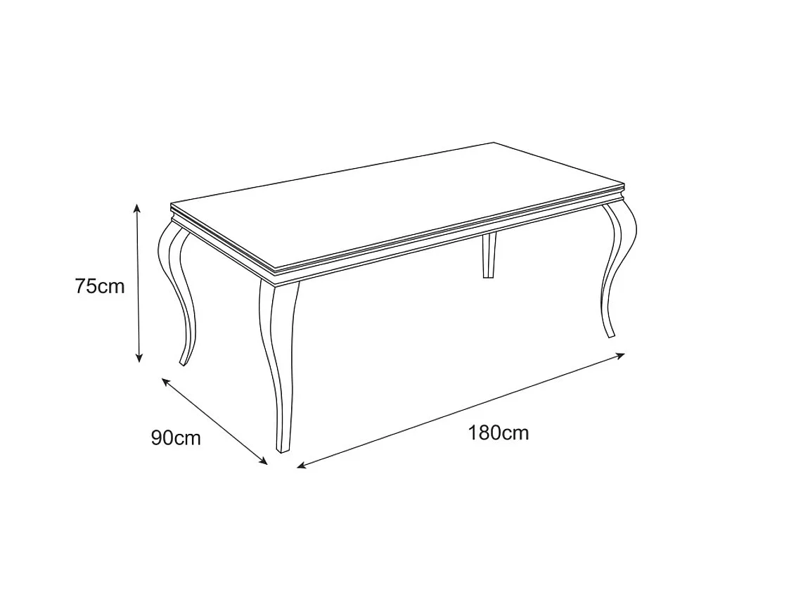 Table à manger BAROQUE 6 à 8 couverts 180x90 cm pieds gold plateau en verre blanc