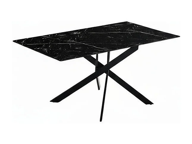 Table Repas JESSICA Métal noir et plateau en verre 150 cm 4 à 6 couverts effet marbré noir