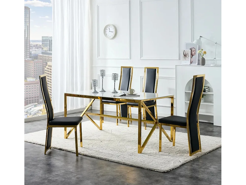 Table à manger MAJESTIQUE Gold Plateau en verre trempé