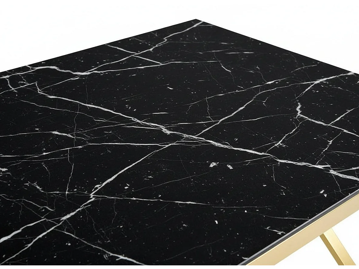 Table à Manger Gold Verre Trempé Marbré Noir – 150×90 cm – MAJESTIQUE
