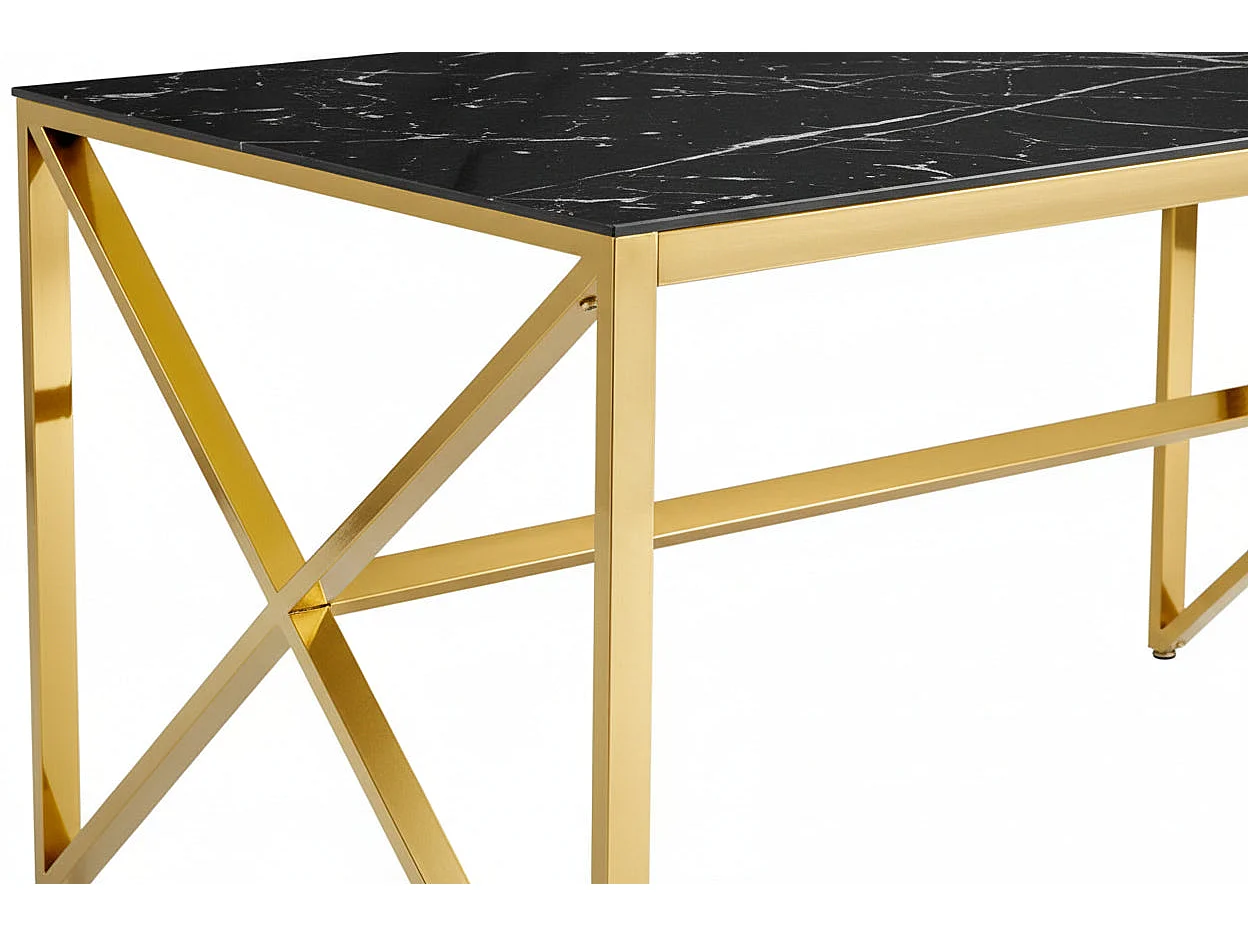 Table à Manger Gold Verre Trempé Marbré Noir – 150×90 cm – MAJESTIQUE
