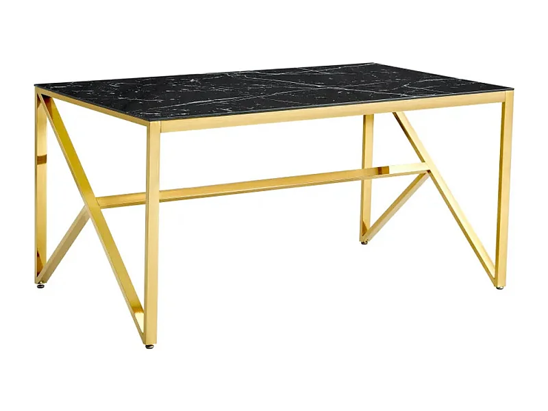 Table à Manger Gold Verre Trempé Marbré Noir – 150×90 cm – MAJESTIQUE