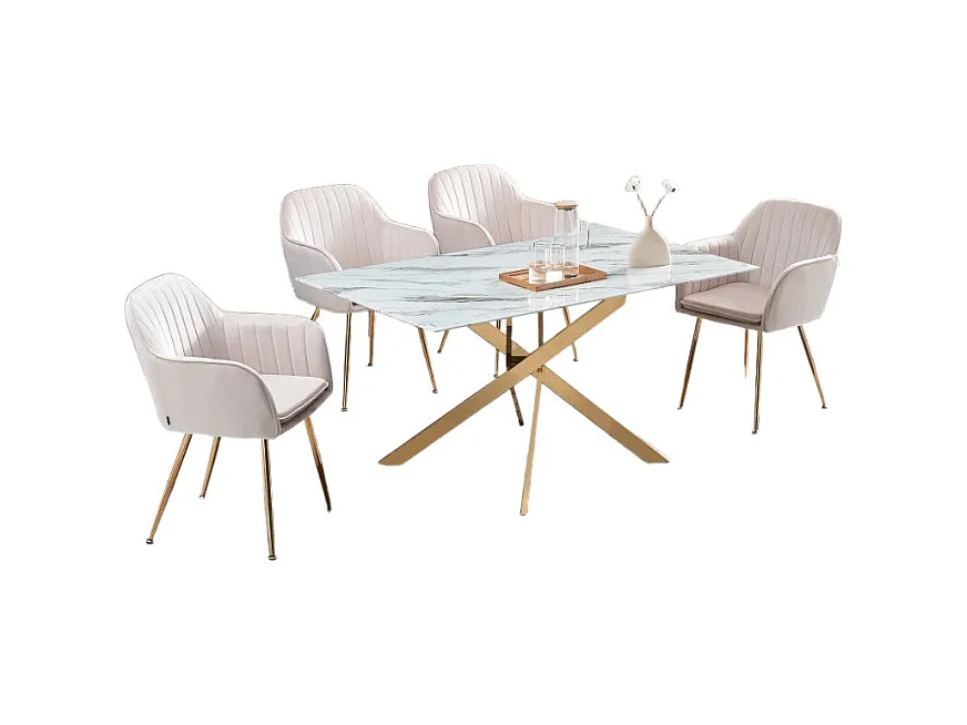 Table Repas JESSICA Gold et plateau en verre 150 cm 4 à 6 couverts