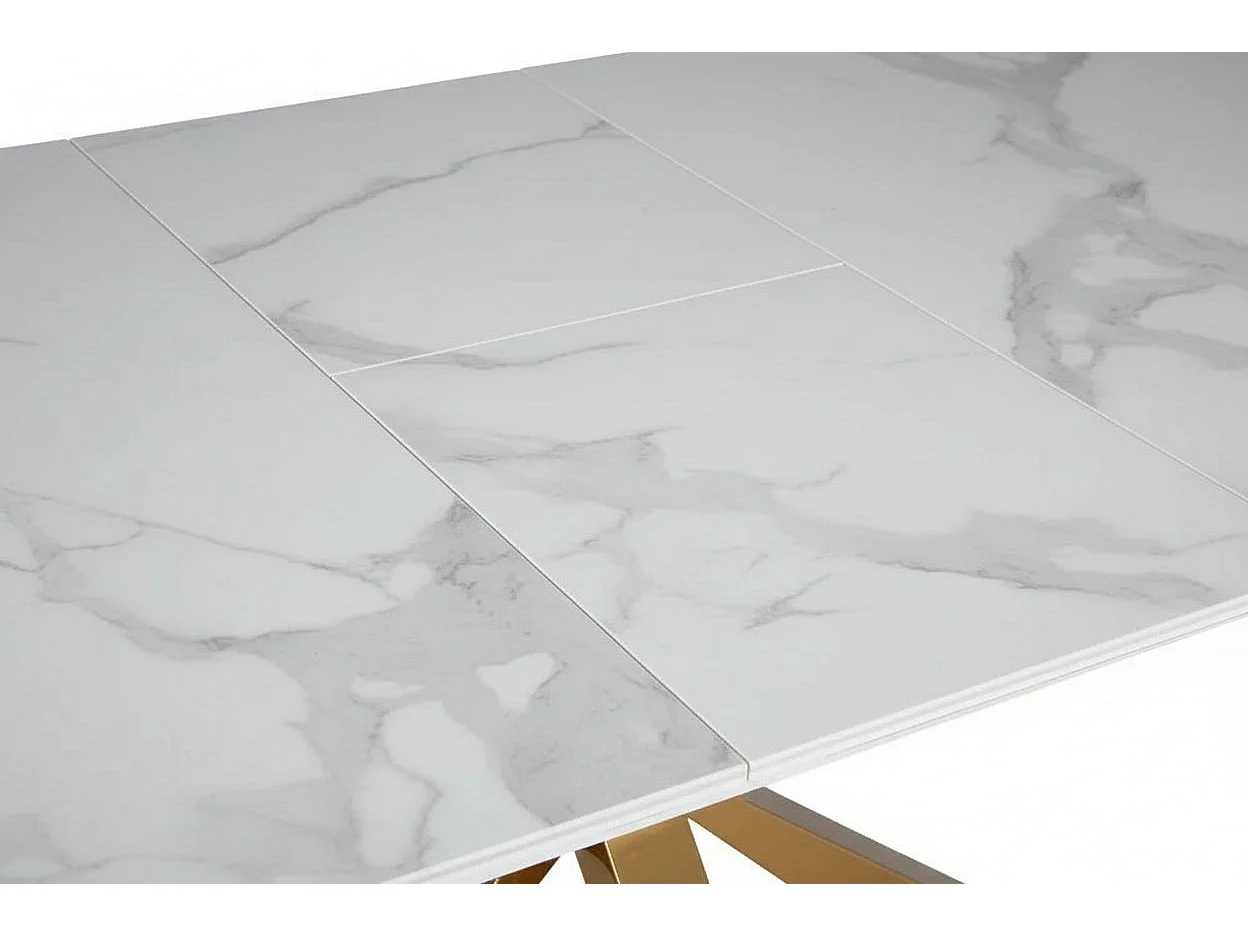 Table Manger Extensible Céramique Marbre Blanc Gold 160-200x90x75cm - BIANCA