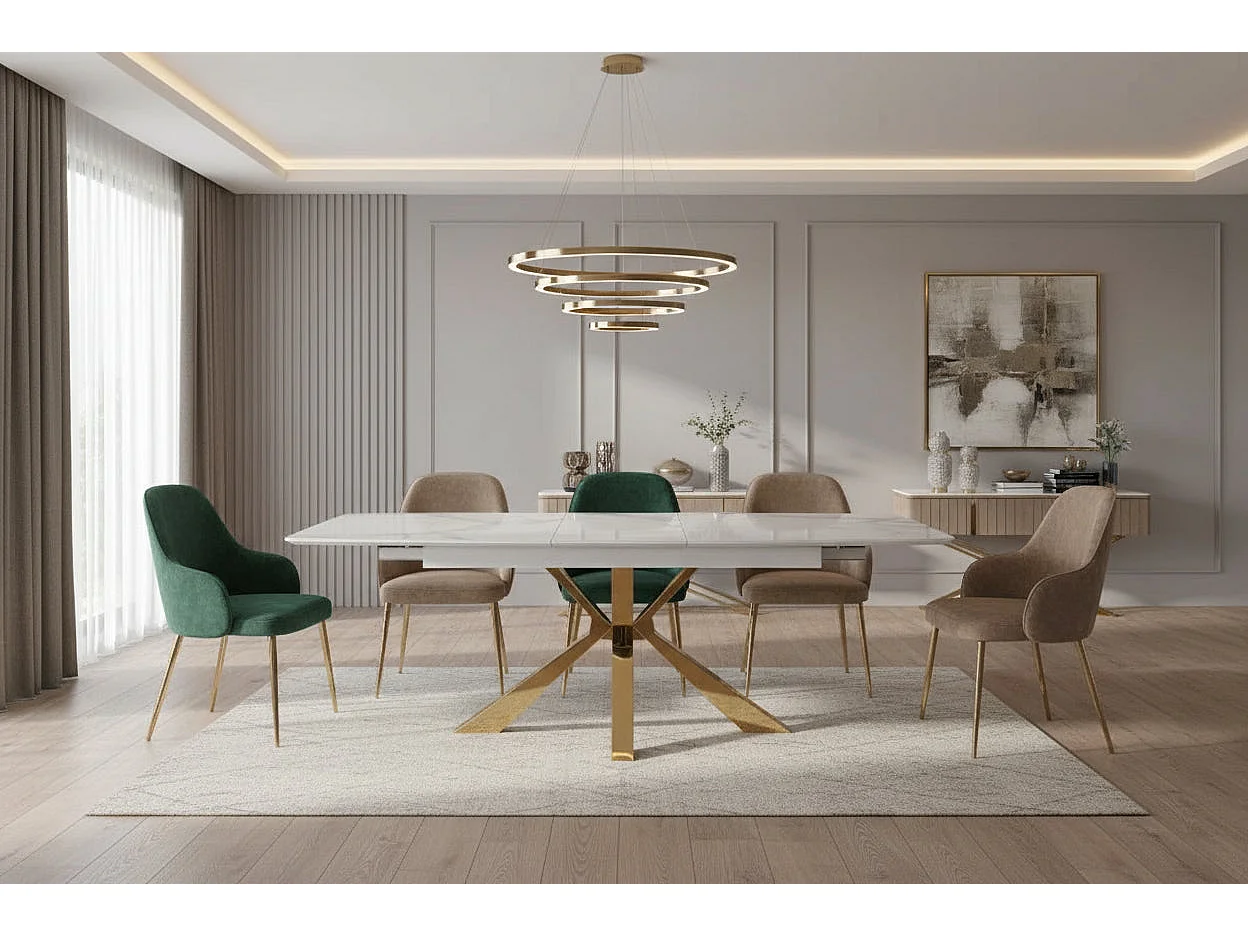 Table Manger Extensible Céramique Marbre Blanc Gold 160-200x90x75cm - BIANCA