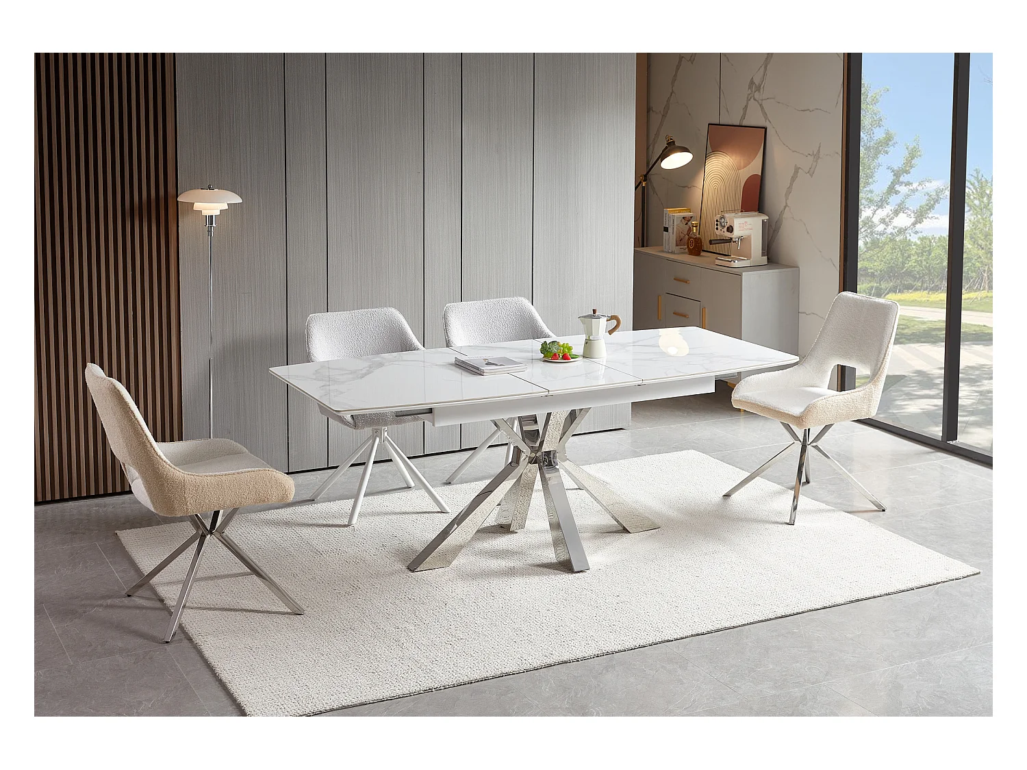 Table extensible BIANCA Chrome plateau Céramique