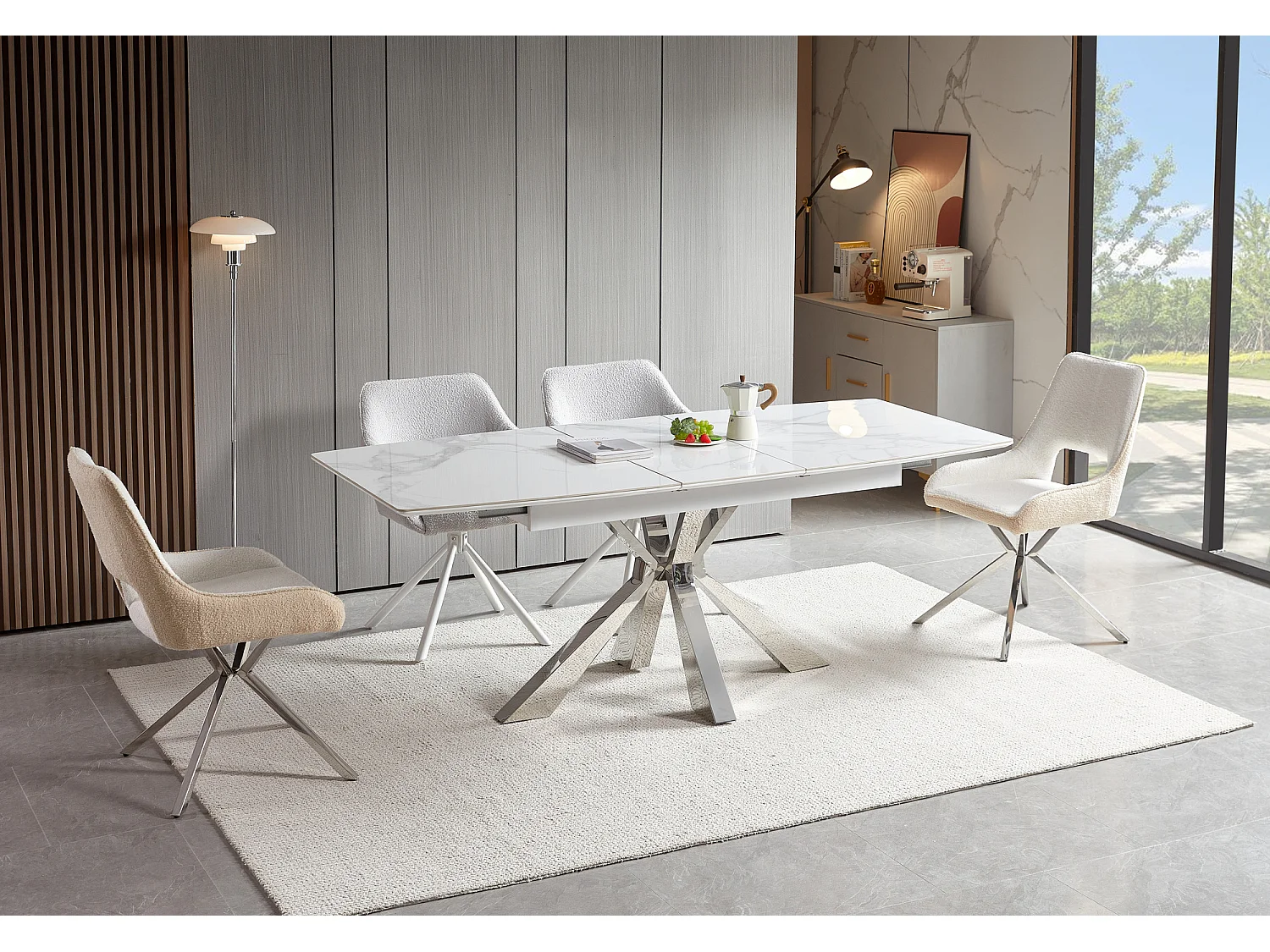 Table extensible BIANCA Chrome plateau Céramique