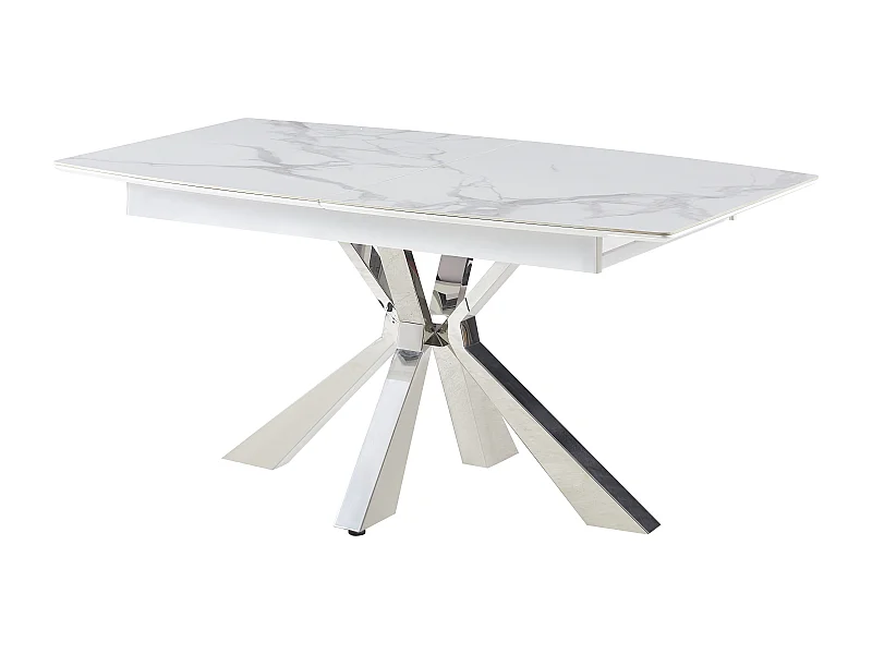 Table à manger extensible plateau Céramique Marbré blanc Chrome -BIANCA