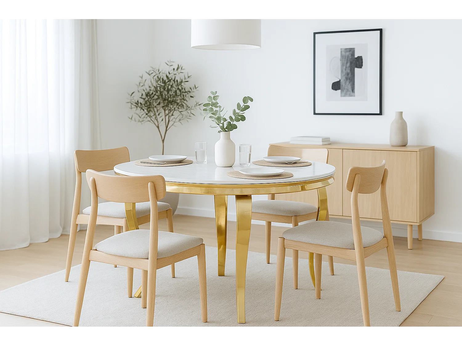 Table à manger Ronde BAROQUE Gold 130x75cm - Plateau Blanc