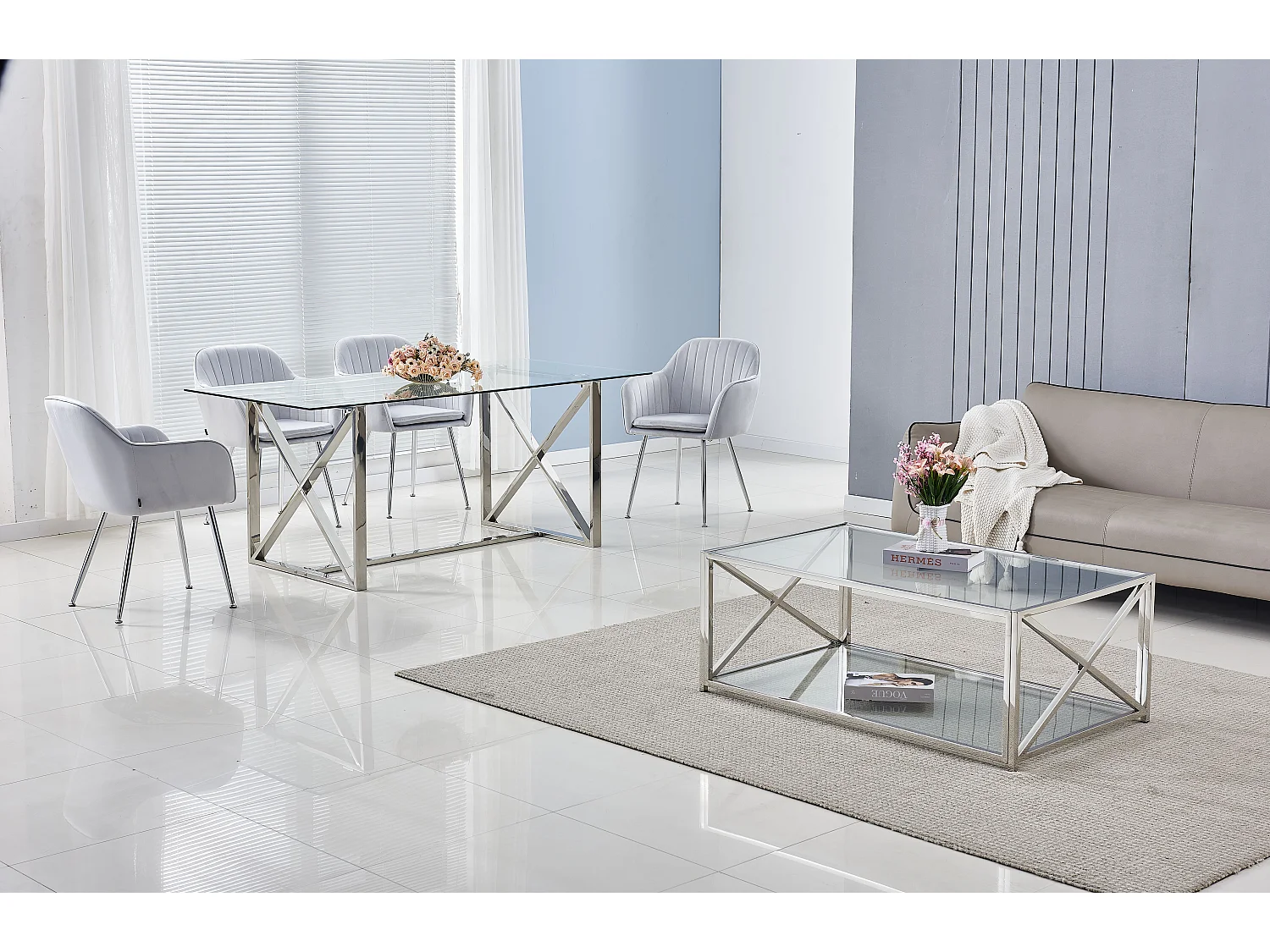 Table à manger KENSY 6 à 8 personnes verre transparent 180x90 cm