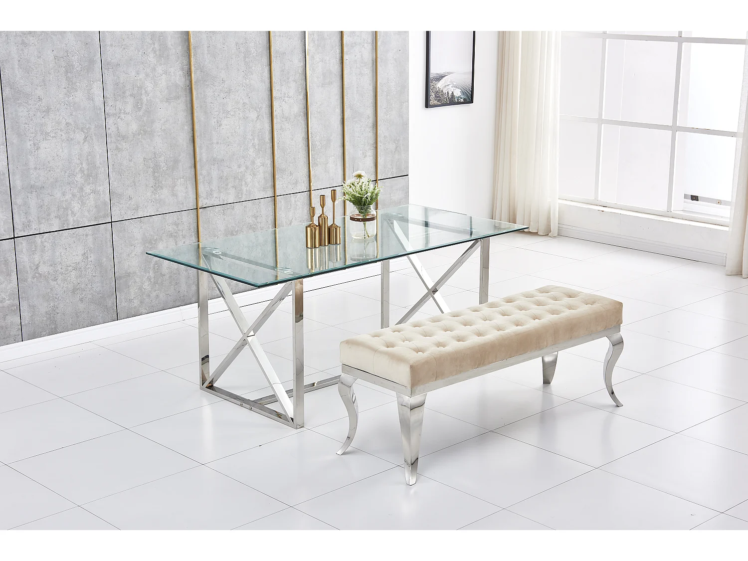 Table à manger KENSY 6 à 8 personnes verre transparent 180x90 cm