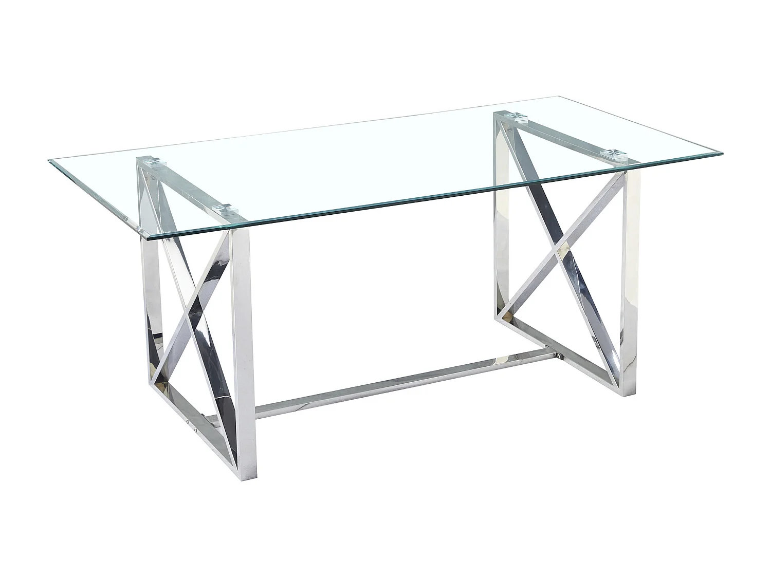 Table à manger KENSY chrome 180x90 cm verre transparent