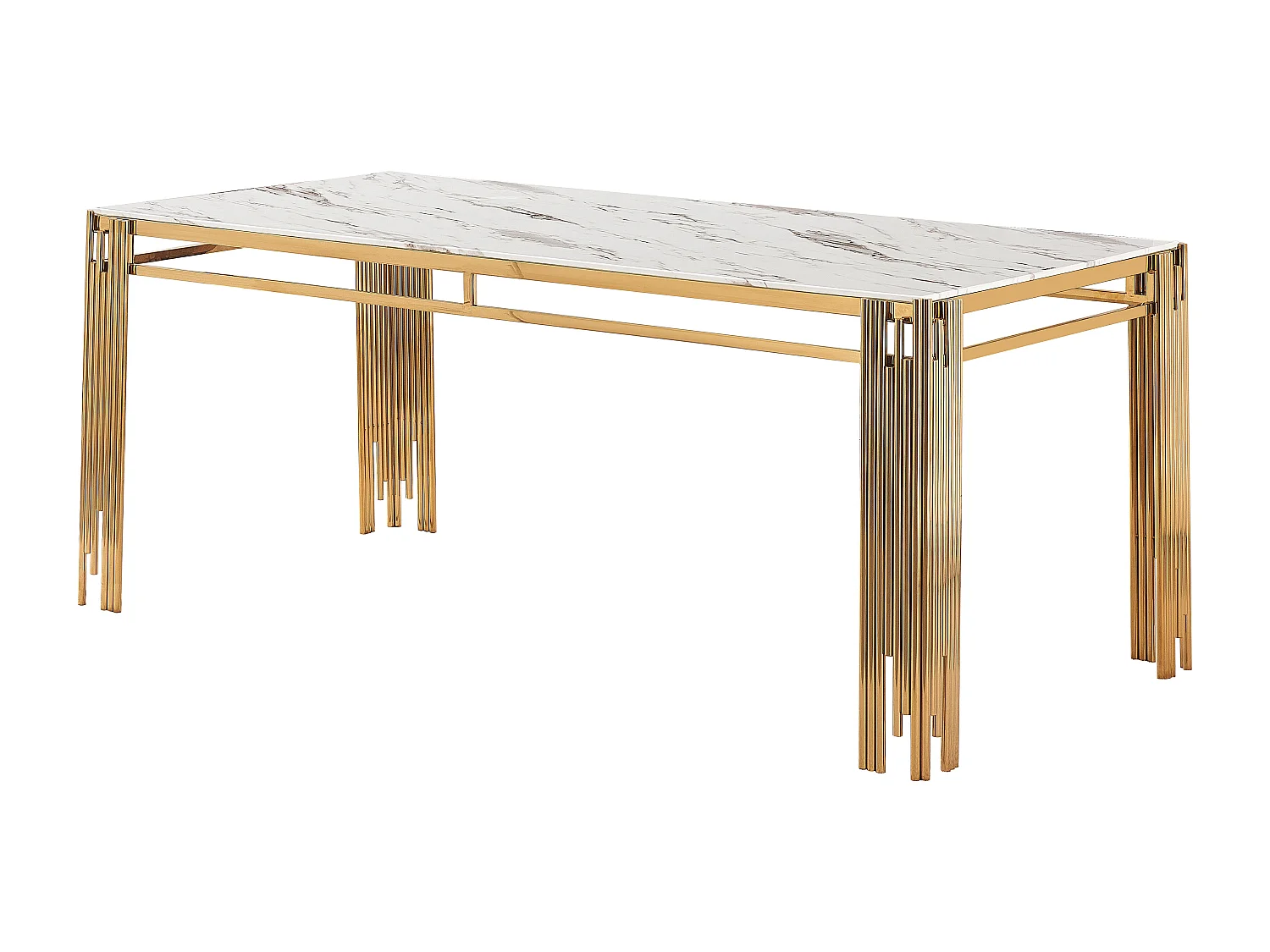 Table à manger Rectangulaire Gold Plateau effet Marbré Blanc – 150x90x75 cm – FLUTE
