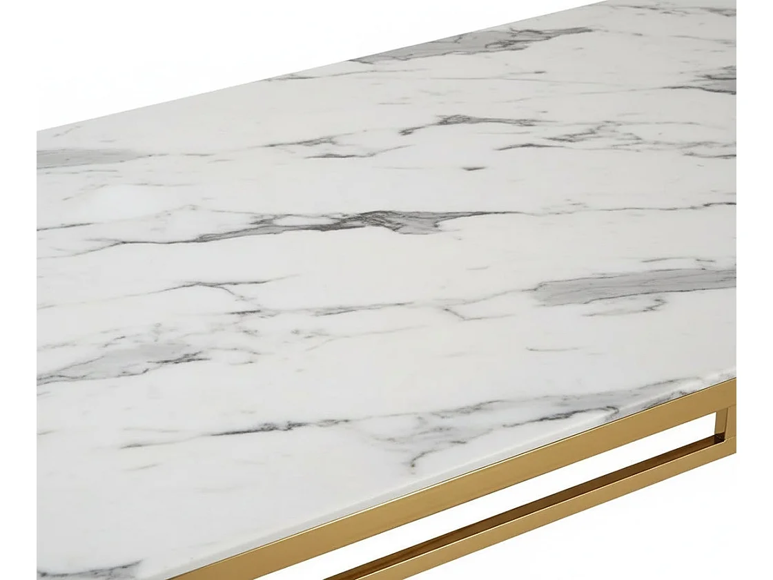 Table à manger Rectangulaire Gold Plateau effet Marbré Blanc – 150x90x75 cm – FLUTE