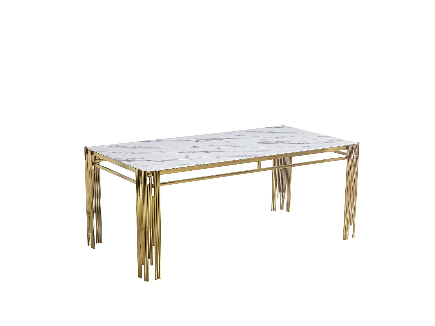 Table à manger Rectangulaire Gold Plateau effet Marbré Blanc – 150x90x75 cm – FLUTE