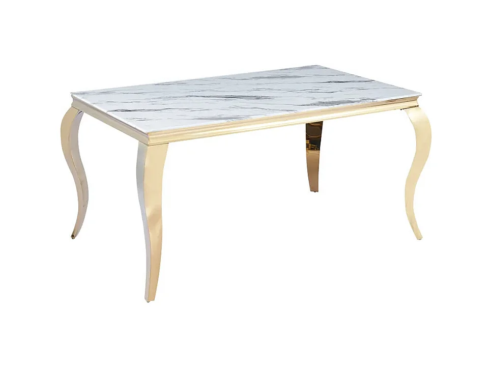Table à manger BAROQUE 4 à 6 couverts pieds gold plateau en verre 150x90 cm