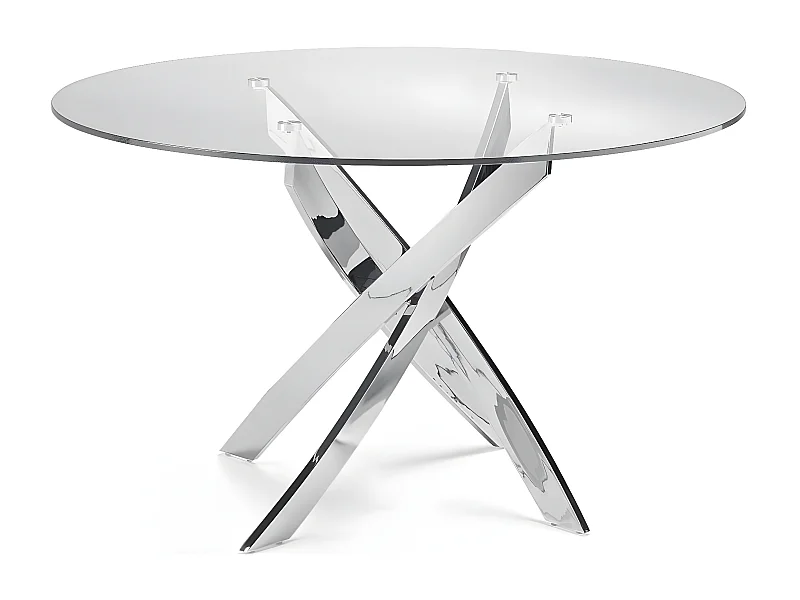 Table a manger ronde jessica chrome verre transparent 100x75cm