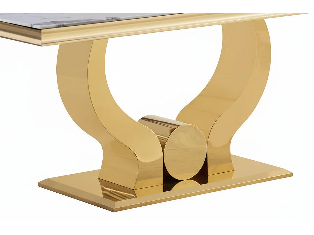 Table a manger verre effet marbre blanc pied gold 150x90 cm TROFY
