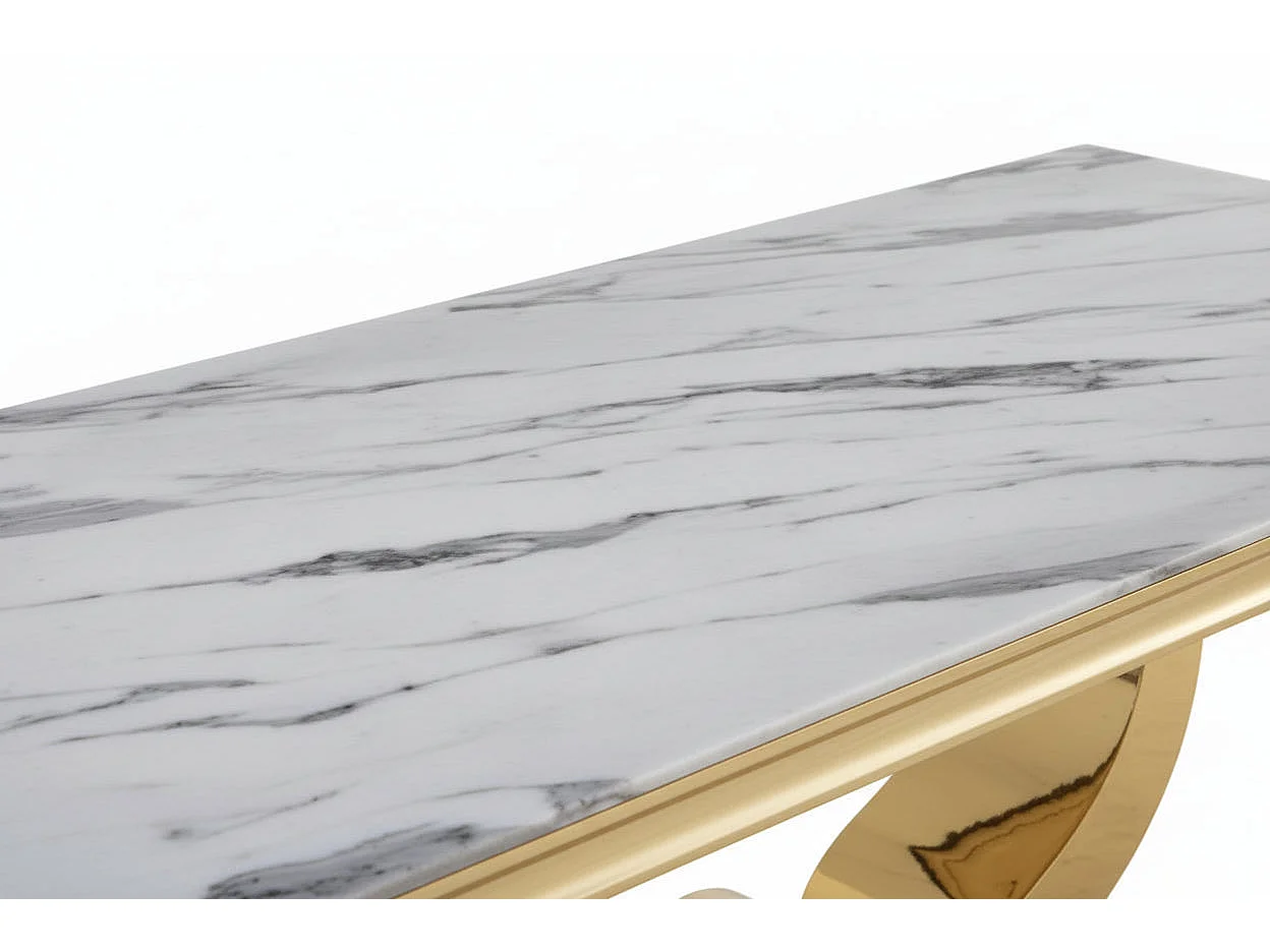 Table a manger verre effet marbre blanc pied gold 150x90 cm TROFY