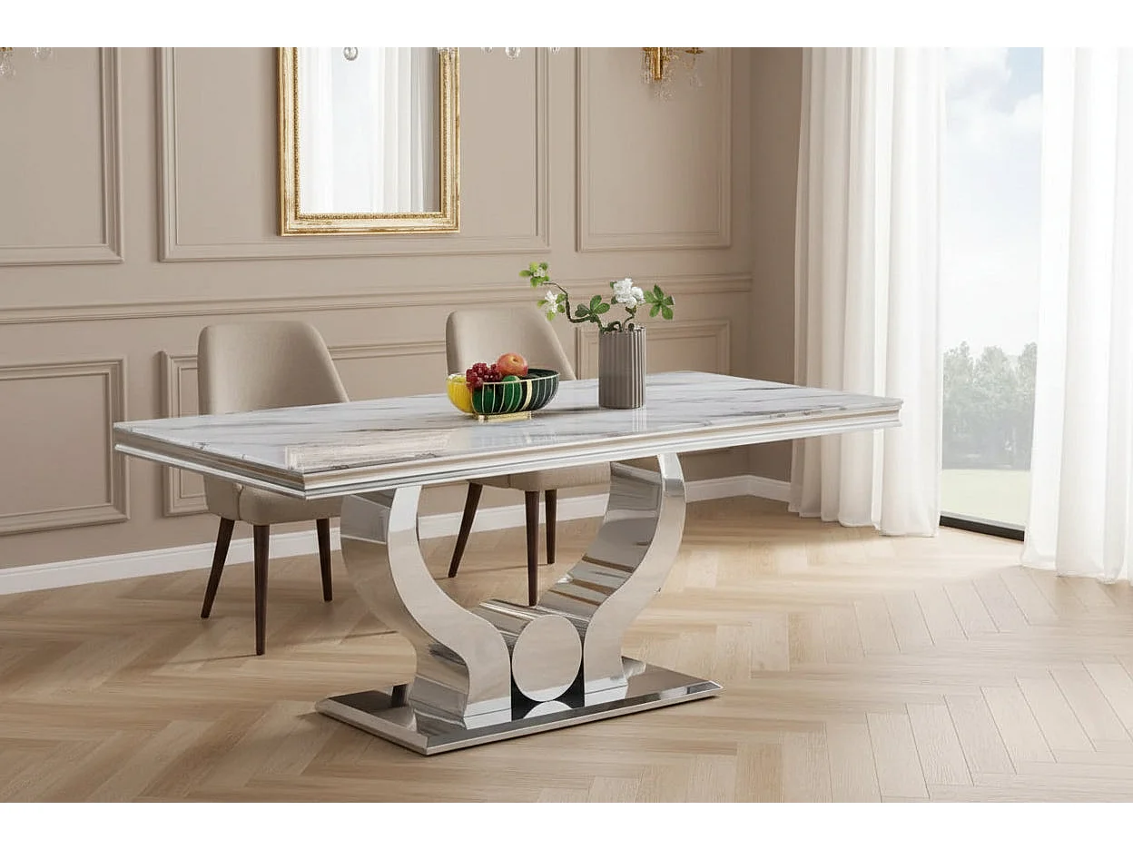 Table à Manger TROFY 180 cm effet marbré blanc
