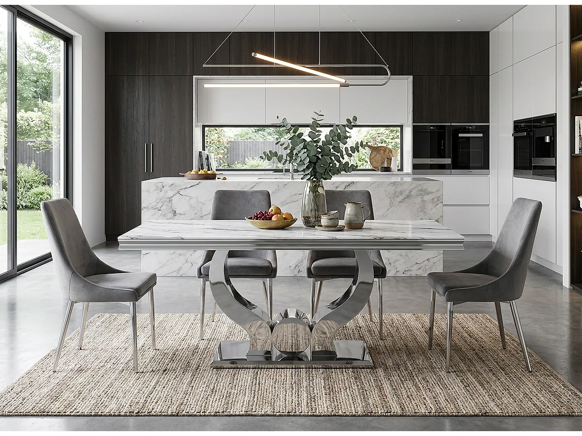 Table à Manger TROFY 180 cm effet marbré blanc