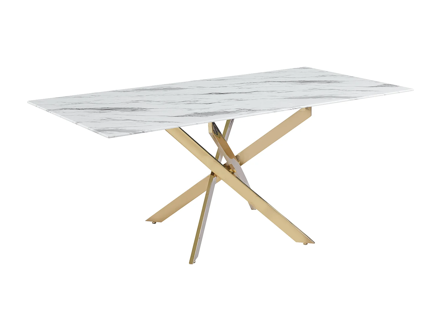 Table Repas JESSICA XXL Gold et plateau en verre MARBRE BLANC 180 cm 6 à 8 couverts