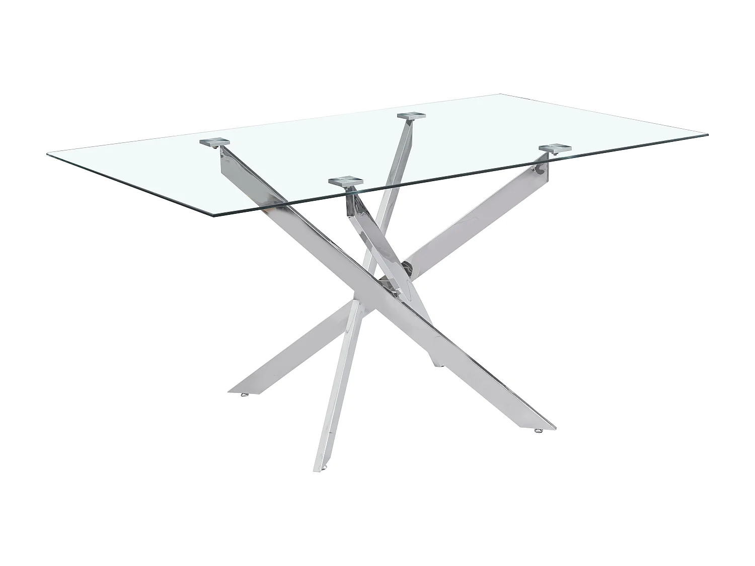 Table Repas JESSICA Chrome et plateau en verre 150 cm 4 à 6 couverts transparent