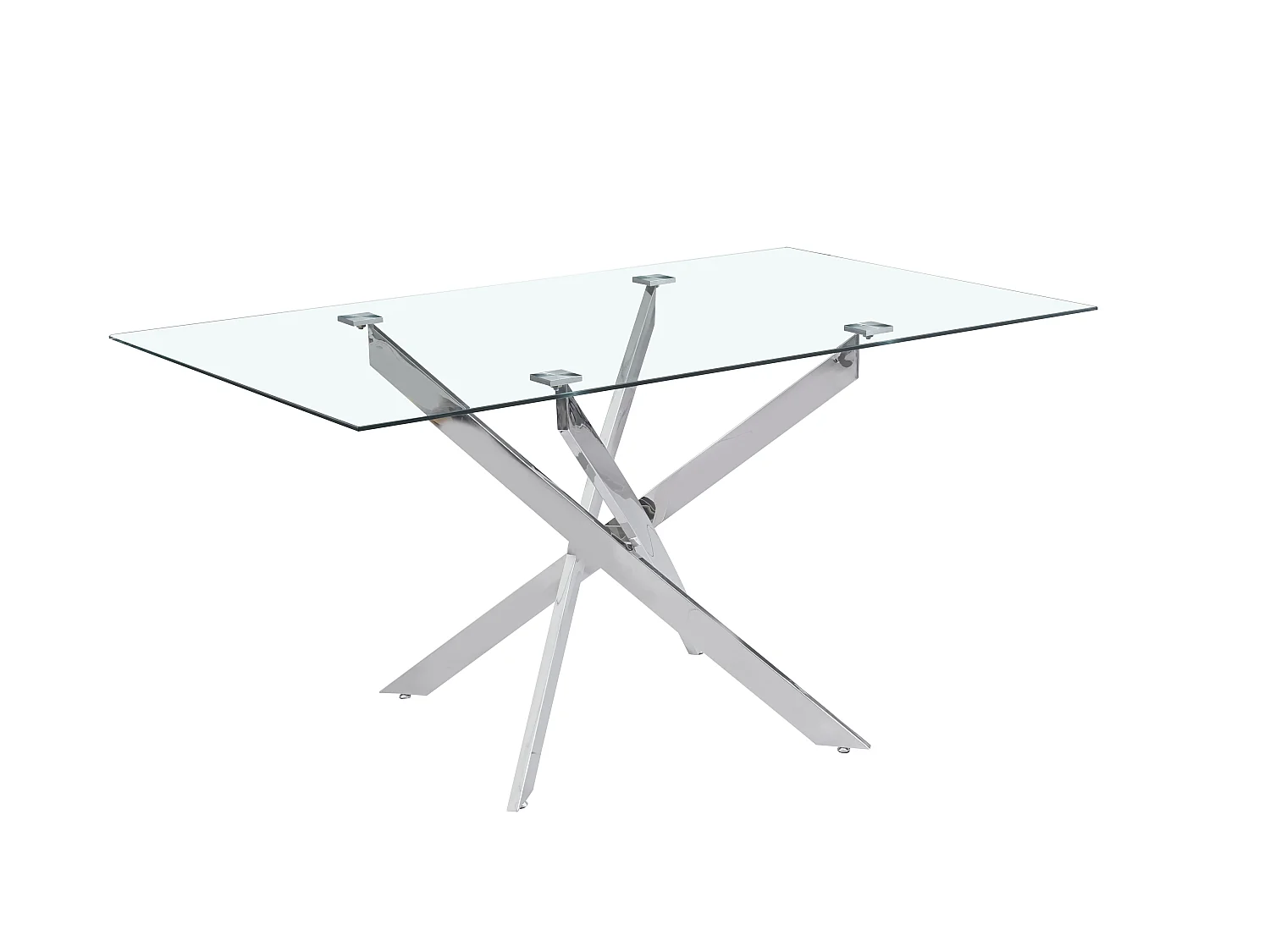 Table Repas JESSICA Chrome et plateau en verre 150 cm 4 à 6 couverts transparent